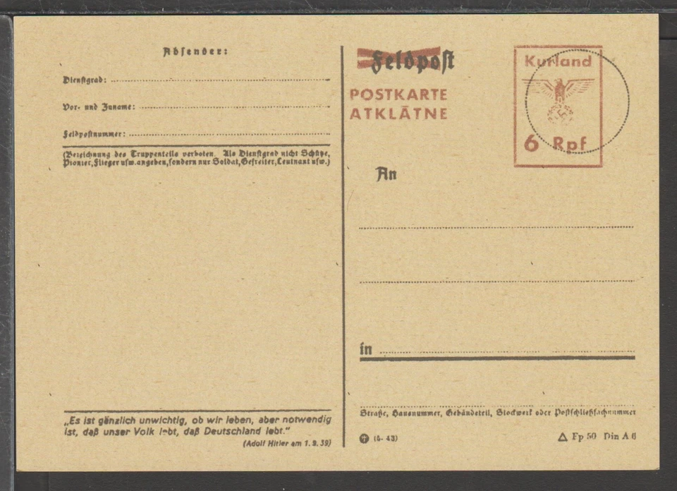 ✔️ ГЕРМАНИЯ 3. РЕЙХ Литва Оккупация Курляндии РЕДКАЯ РЕПРОДУКЦИЯ ОТКРЫТКИ - Изображение 1 из 1