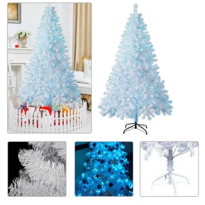 4ft 5ft 6ft 7ft Artificial Bushy Christmas Tree with LED Lights Stand Xmas Decor - Image 1 of 4