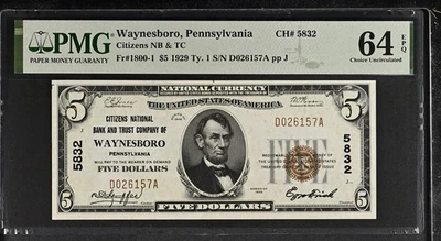 1929 Ty1 PMG 64EPQ National Bank & Trust Co Of Waynesboro CH#5832 - Image 1 of 2