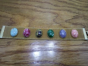 Vintage Sarah Coventry Bracelet Cabochon Gold-tone Mesh Multi-Color Stone - Picture 1 of 13
