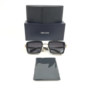 Prada Sunglasses SPR55Z AAV-09S Black Gold Square Frames w/ Gradient Gray Lenses - Picture 1 of 13