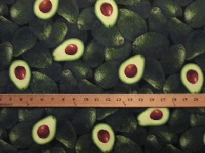 AVOCADOS GREEN REALISTIC SNACKS FOOD COTTON FABRIC BTHY - Image 1 of 4