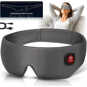 Silk Cordless Heated Eye Mask, Washable Sleep Mask Warm Eye Compress Mask Soft - Picture 1 of 8