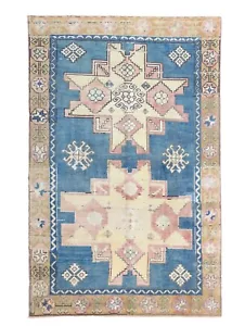 Vintage Turkish Oushak Rug 4.4x7.5 ft – Hand-Knotted Wool – Tribal Area Carpet - Picture 1 of 13