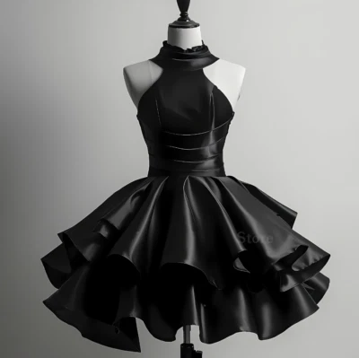 Gothic Black Wedding Dresses Short High Neck Sleeveless Vintage Bridal Gowns - Image 1 of 4