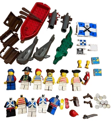 LEGO Pirates Minifigure & Parts Soldiers, Boat, Shark, Crocodile, Flags, Chest - Image 1 of 4