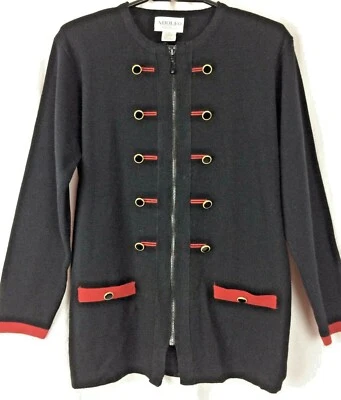 Suéter Cárdigan Adolfo Coleccionables Cremallera Completa Estilo Banda Mezcla Lana S Negro Rojo Foto 1 de 4