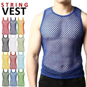 Mens String Vests Breathable Sleeveless 100% Cotton Fishnet Gym Tank Tops Sports - Picture 1 of 16