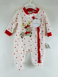 Koala Kids Christmas One Piece Fleece Outfit Size 0-3M Reindeer Polka Dots NWT - Picture 1 of 4