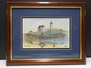 Vintage Framed Art Print of Nubble Light, ME, 10.5" x 13.5" Signed by the Artist - Picture 1 of 5