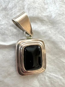 Native American Sterling Silver 925 Black Onyx Square Pendant - Picture 1 of 5