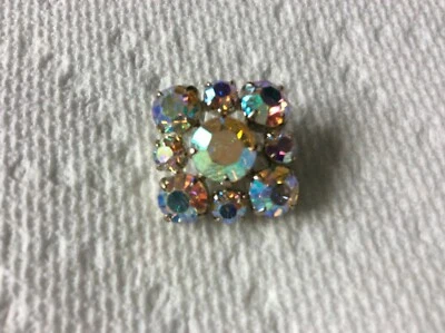 Square 14mm silver-tone metal & iridescent rhinestone Buttons shank - set of 3 - Image 1 of 3