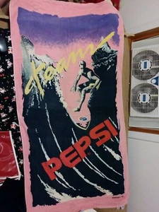 Vintage 80s 90s Pepsi Cola Beach Bath Towel Promo Advertisement Made in USA Surf - Picture 1 of 6
