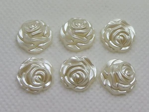200 Ivory Acrylic Pearl Flatback Engraving Rose Flower Cabochon 12mm Bow Center - Picture 1 of 8