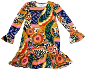 Lands End Girls 60s Print Ruffle Hem Dress 6X Puff Sleeves with Ruffle - Picture 1 of 5