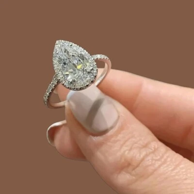 Diamond Wedding Women Ring Lab Grown  Pear  4.00 Ct IGI Certified 950 Platinum - Image 1 of 4