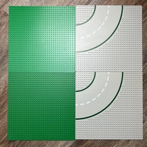 LEGO Lot 4 32x32 Thin Baseplates Light Gray Street Curve + Green Vintage - Picture 1 of 10
