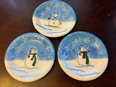 Juego de 3 platos de ensalada St. Nicholas Square BUTTON UP 8" muñeco de nieve familia azul Sonoma Foto 1 de 4