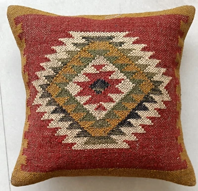 Handmade Kilim Cushion Cover Natural Jute Pillow Case 18x18" Square Home Decor - Image 1 of 4