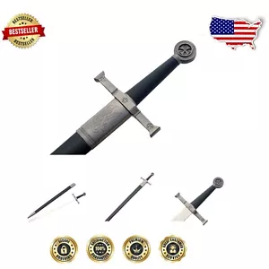 Exquisite 33" Stainless Steel Crusader Sword with Detailed Scabbard Engravings - Picture 1 of 8