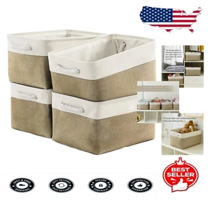 Elegant Storage Solution - Large 4 Pack Fabric Baskets with Handles for Easy Use - Picture 1 of 9