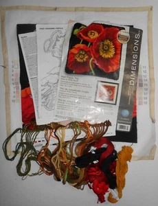 Dimensions Needlepoint Kit RED POPPY TRIO, partially stitched not finished - Picture 1 of 4