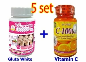 5 Set Supreme Gluta White Glutathione + Acorbic Vitamin C 1000mg Whitening Skin - Picture 1 of 13