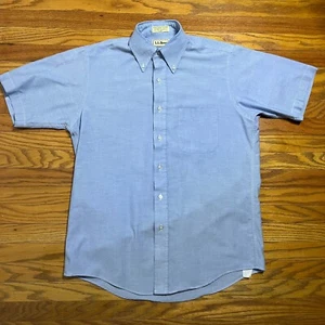 Vtg LL Bean Shirt Men 15.5 Blue Button Down Single Needle Tailoring Short Sleeve - Picture 1 of 10