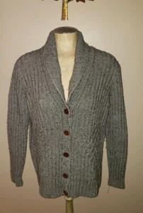 Neu Lands End grau Wolle Zopfmuster Strickjacke Pullover Damen L P Schalkragen - Bild 1 von 8
