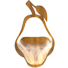 Vtg Wooden Pear-Shaped Collapsible Basket Trivet Carved Fruit Bowl Spiral Cut