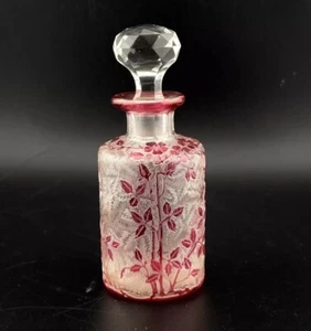 Old Baccarat Eglantier Perfume Bottle Pink Flower Etched Glass 5” - Picture 1 of 8