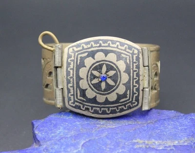 Pulsera Niello afgana vintage, pulsera con clip de pasador de cuentas de vidrio, Foto 1 de 4