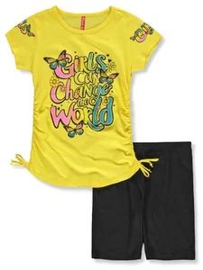 Cute 4 U Girls' 2-Piece Girl Power Bike Shorts Set Outfit Color: white Size: 4 - Picture 1 of 2