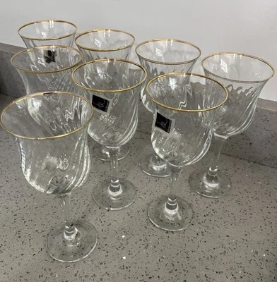 Circleware Maxim Gold Rim/Ribbed Water/Wine Glasses 7-7/8”,  Set of 8 - Image 1 of 4