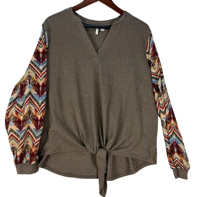 Top Cato Mujer Marrón Manga Azteca Corbata Frontal Cuello Manga Larga Talla Grande 18/20 Foto 1 de 4