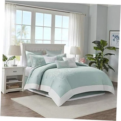  Coastline Cal King Size Bed Comforter Set - Blue Cal King(110"x96") Coral Aqua - Image 1 of 4