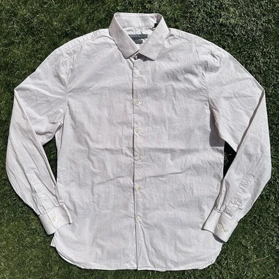  Camisa de Vestir John Varvatos Calce Ajustado Texturizado Mezcla de Algodón Lino Hecha en Italia 16 Foto 1 de 4