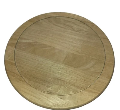 Tocadiscos de madera Lazy Susan inserción de vidrio madera clara Foto 1 de 4