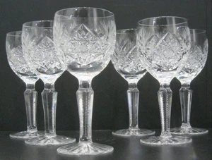 6x Edinburgh Crystal Royal Wine Glasses Zip Cut Stem Hobstar 6 1/8" - VGC - Picture 1 of 19