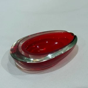 Murano Sommerso Ashtray Bowl Dish Seguso Flavio Poli Glass Red VINTAGE - Picture 1 of 8