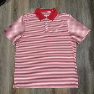 Vineyard Vines On The Go Sankaty Polo Mens Medium Red Striped Golf Performance - Picture 1 of 7