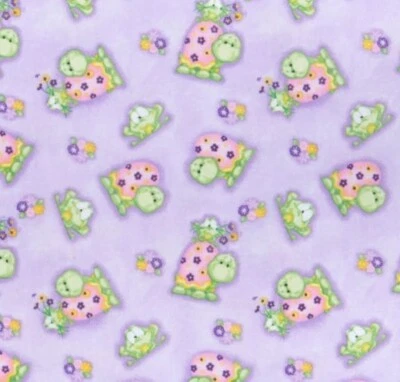 BOLT END 35 INCHES Turtles and Frogs on Purple Comfy Cotton Flannel Fabric - Image 1 of 2