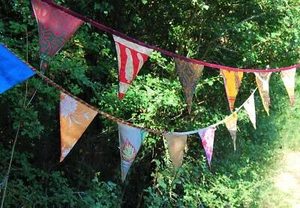 Recycled flags. string of triangle flags, sari pennant, Indian Saree Bunting Art - Picture 1 of 7