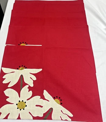 Crate & Barrel Amelia Placemats 6 件套红色花卉 14x19 英寸棉全新罕见 — 第 1/4 张图片