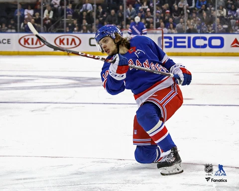 Artemi Panarin New York Rangers Unsigned Blue Jersey Shooting Photo Cover
