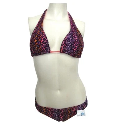 NWT Bikini Set Leopard Purple Pink Halter Top (M) + Bottom (S) Swimsuit Swimwear - Image 1 of 4