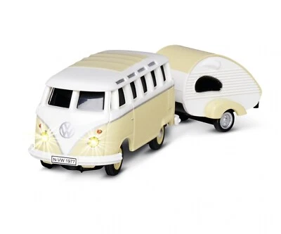 VW Samba Bus m. Wohnwagen H0 in 1:87 als Set mit Fernsteuerung Carson 500504164 - Bild 1 von 4