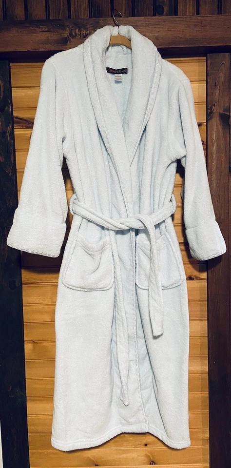 Stan Herman Fluffy Baby Blue Plush Robe Sz. S/M W/pockets Tie Wrap - Image 1 of 3