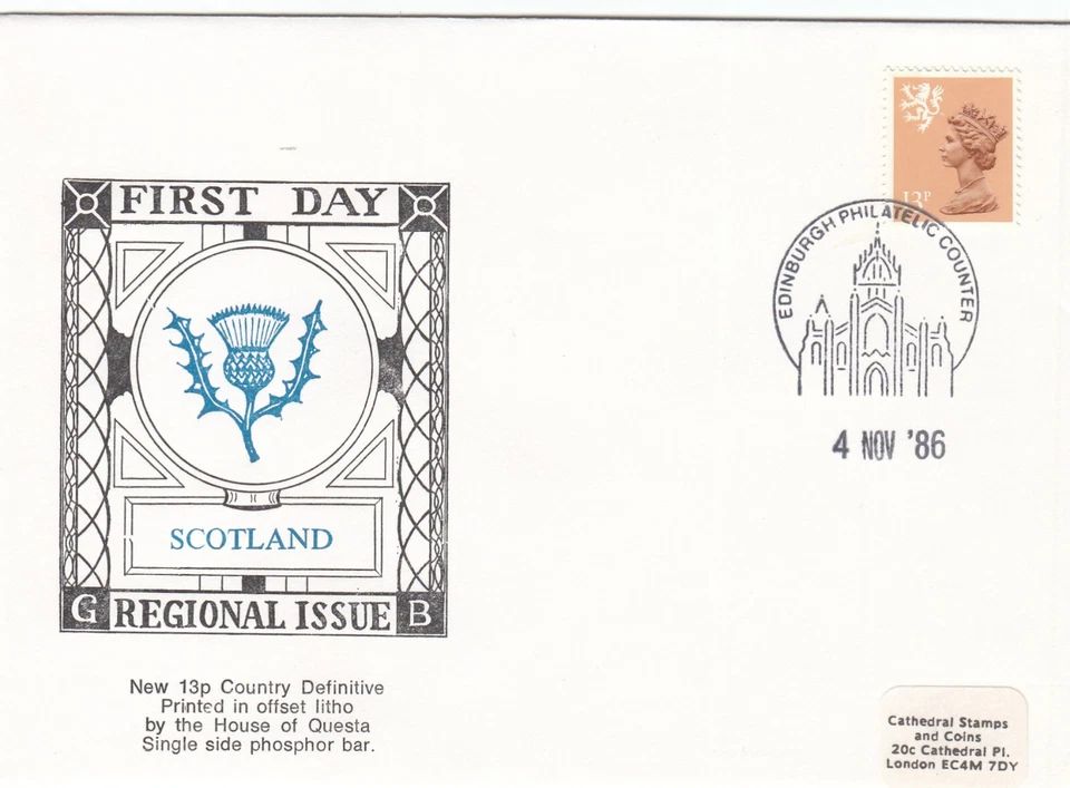 13p Questa s/b GB Scotland Definitive FDC Edinburgh 1986 CLEARANCE (144620) - Image 1 of 1