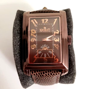 RARE Mint Nicolet 1886 N.129 Brown Quartz Tank Men's Watch - Picture 1 of 4